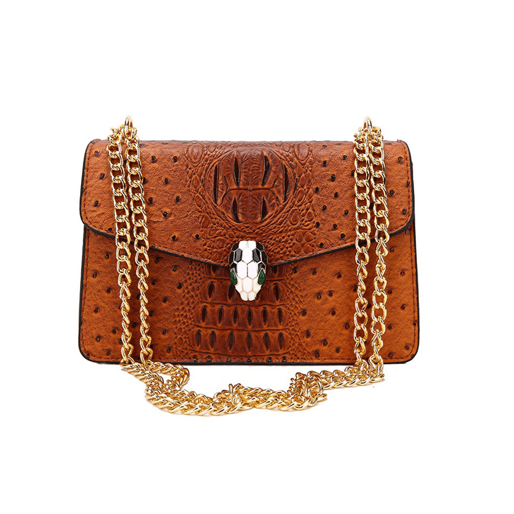 Classy Alligator Skin Bag with Gold Chain Strap