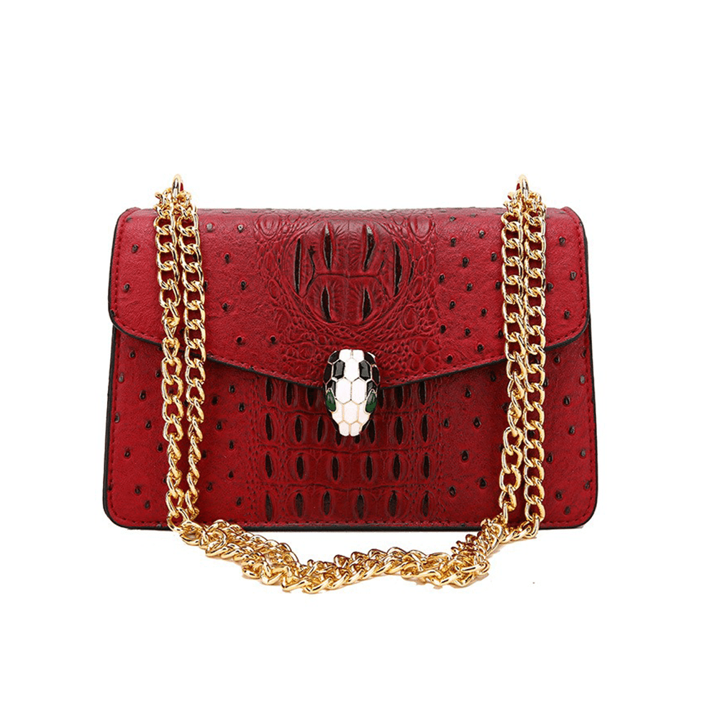 Classy Alligator Skin Bag with Gold Chain Strap