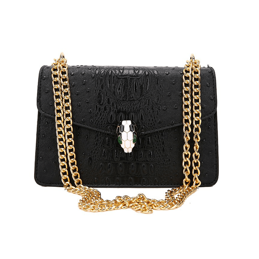 Classy Alligator Skin Bag with Gold Chain Strap