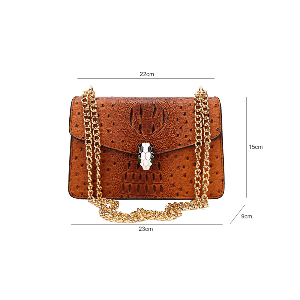 Classy Alligator Skin Bag with Gold Chain Strap