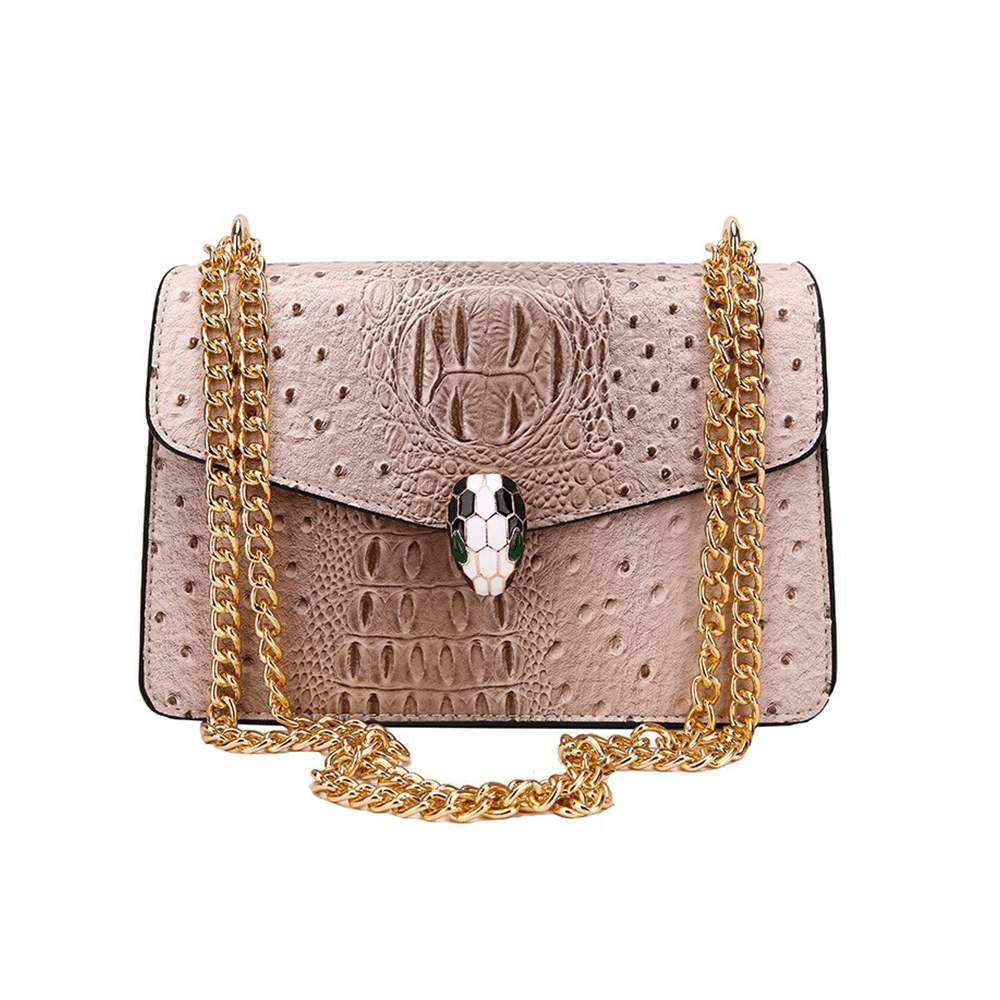 Classy Alligator Skin Bag with Gold Chain Strap