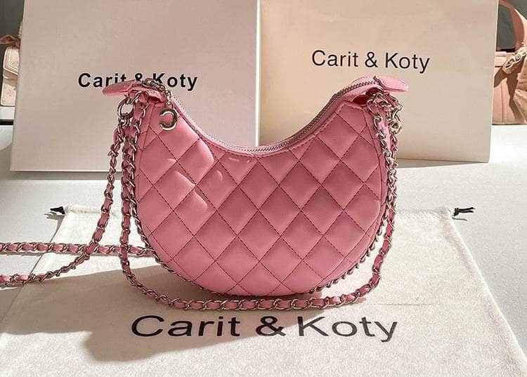 Classy Half-moon Chain Leather Shoulder Bag Pink