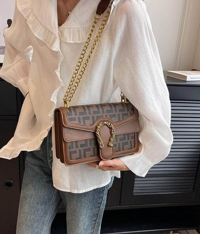 Classy Leather Bag with Double Chain Strap