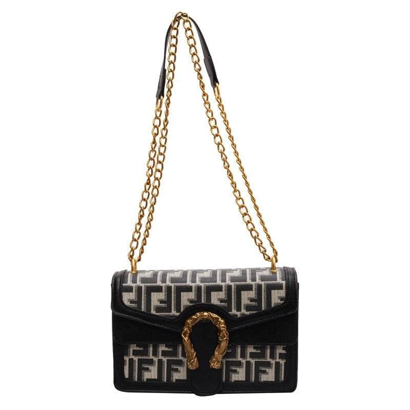 Classy Leather Bag with Double Chain Strap Black