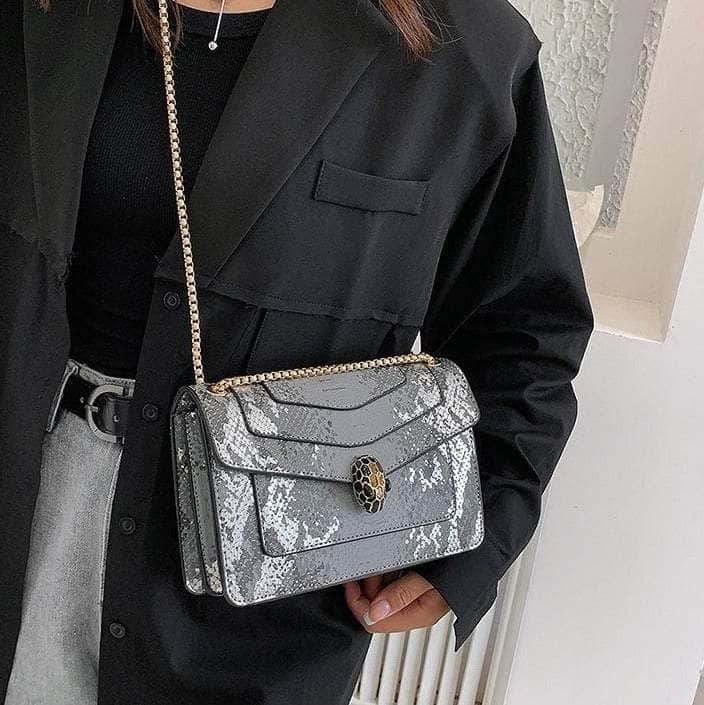 Classy Leather Crossbody Bag with Chain Strap