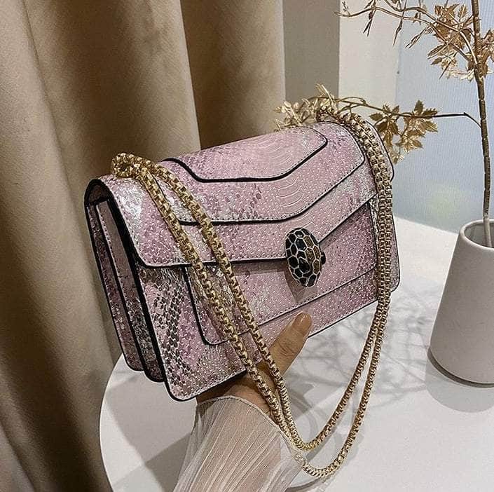 Classy Leather Crossbody Bag with Chain Strap Pink