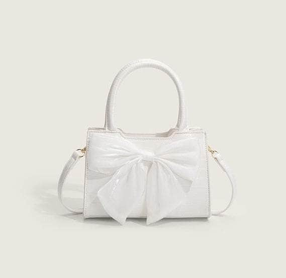 Classy Leather Handbag with Stylish Bow Detailing White