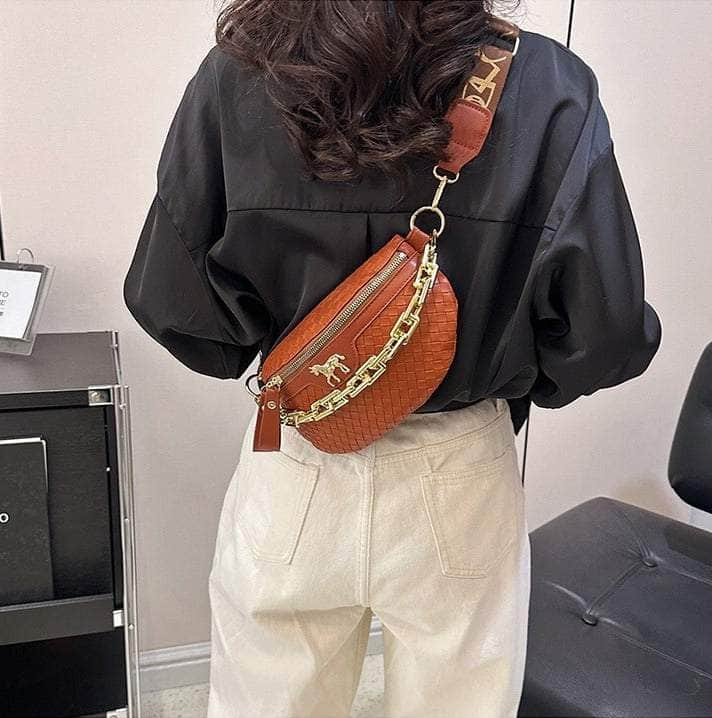 Classy Leather Weaving Fanny Pack with Wide Strap