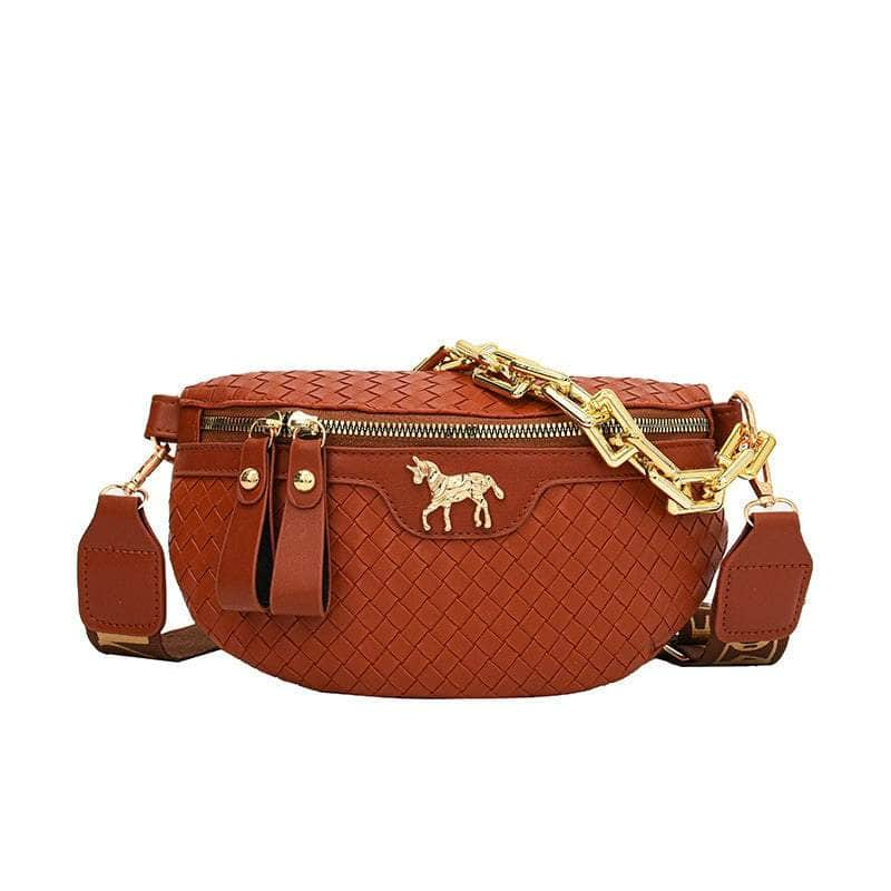 Classy Leather Weaving Fanny Pack with Wide Strap