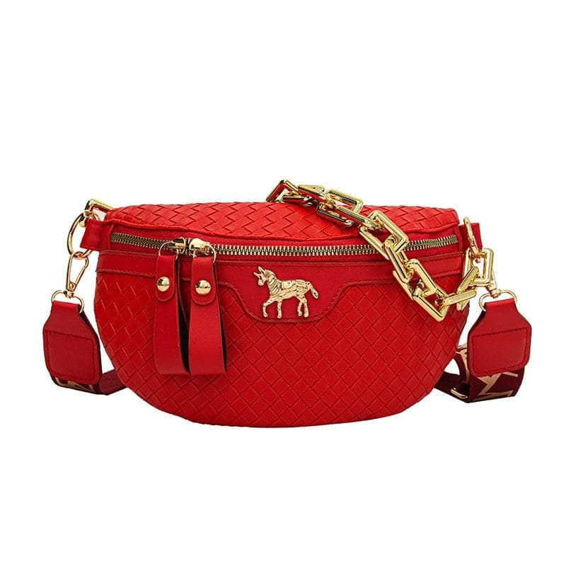 Classy Leather Weaving Fanny Pack with Wide Strap