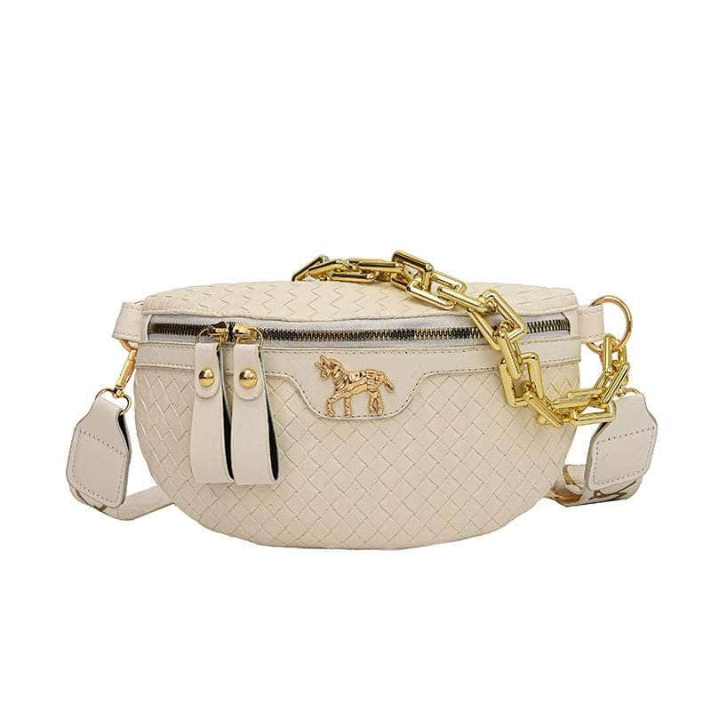 Classy Leather Weaving Fanny Pack with Wide Strap