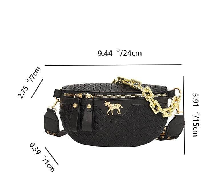 Classy Leather Weaving Fanny Pack with Wide Strap