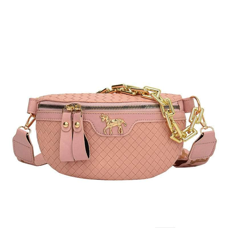 Classy Leather Weaving Fanny Pack with Wide Strap