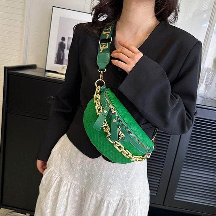 Classy Leather Weaving Fanny Pack with Wide Strap