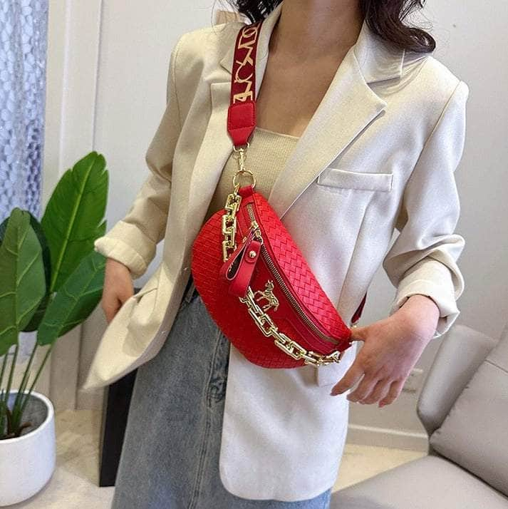 Classy Leather Weaving Fanny Pack with Wide Strap