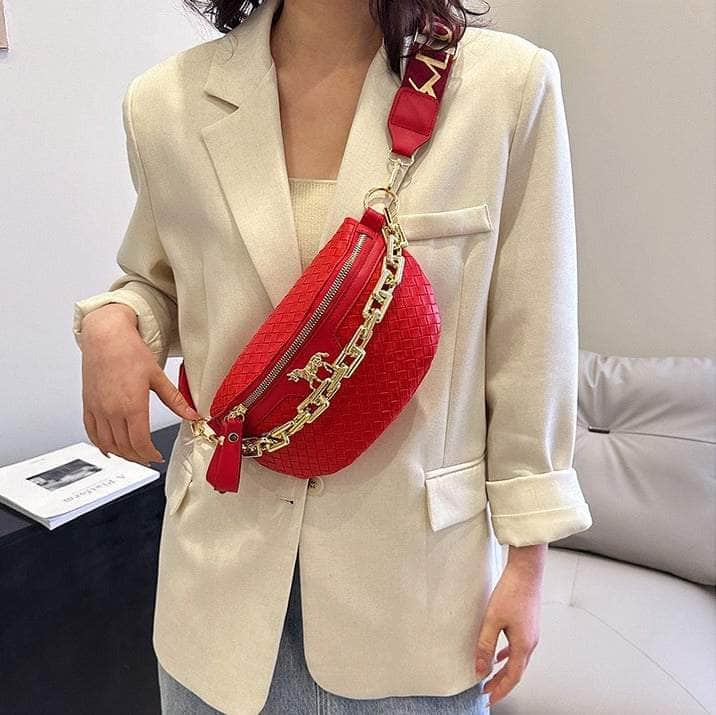 Classy Leather Weaving Fanny Pack with Wide Strap