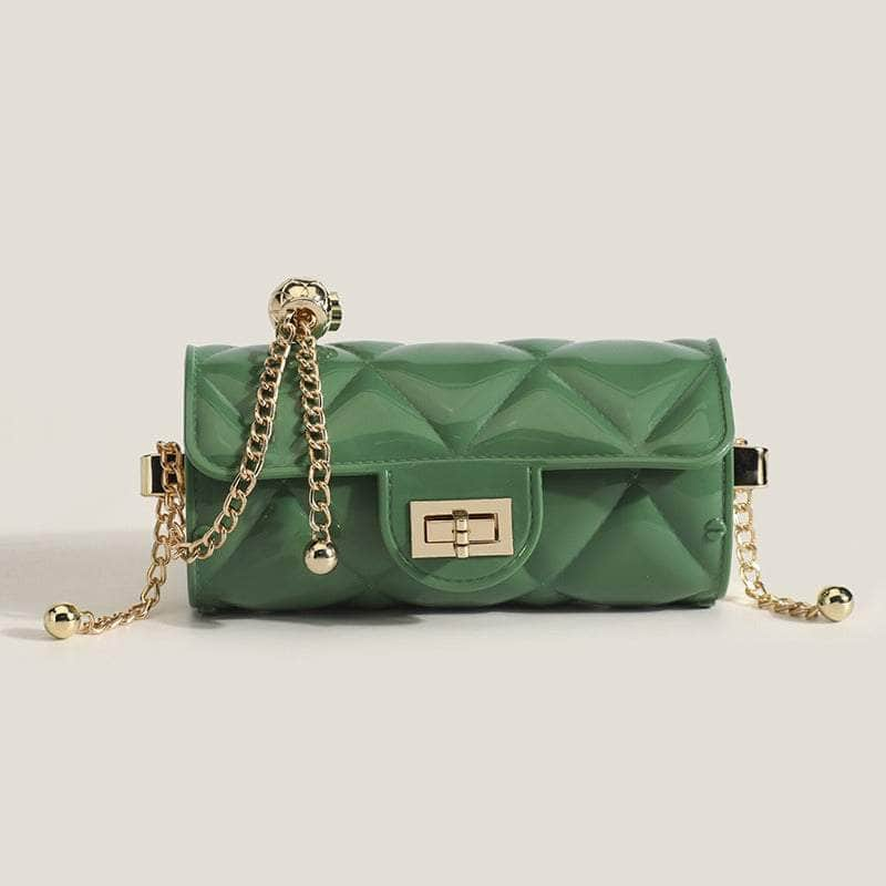 Classy Quilted Twist Lock Flap Chain Bag Green