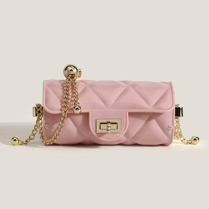 Classy Quilted Twist Lock Flap Chain Bag Pink