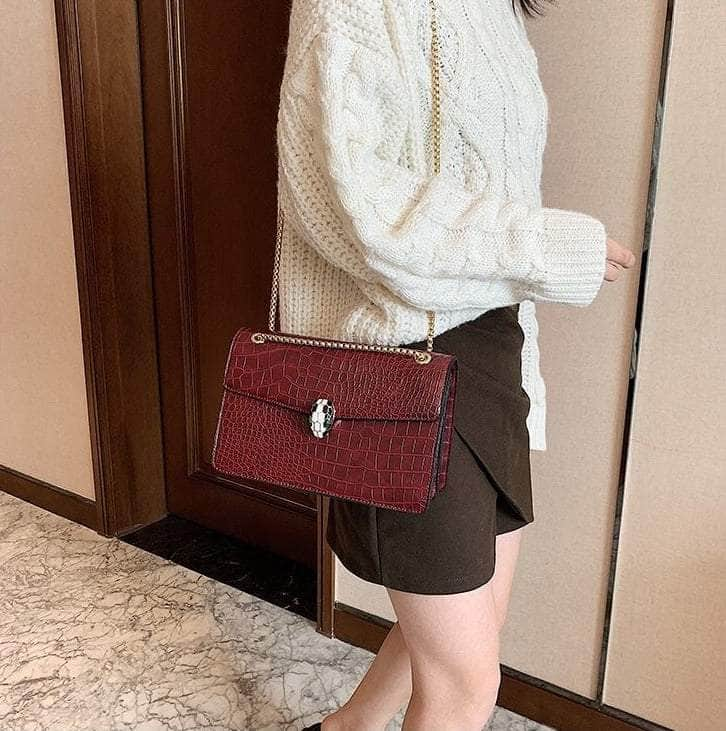 Classy Shoulder Leather Bag with Stone Accent