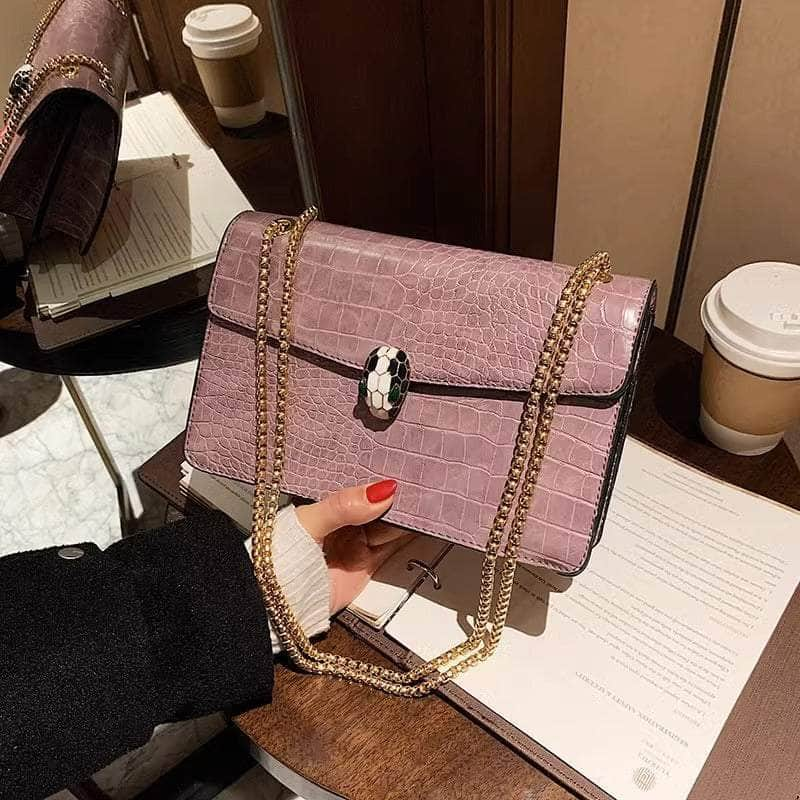 Classy Shoulder Leather Bag with Stone Accent Lavender