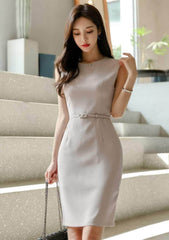 Classy Sleeveless High Waist Column Dress S / LightGray