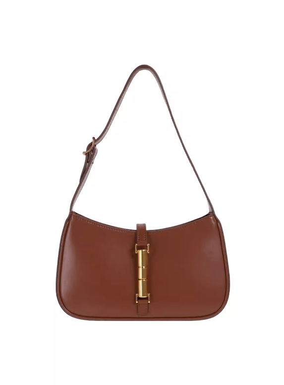 Classy Women's Metallic Accent Shoulder Bag Caramel