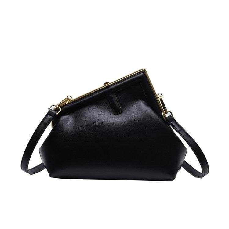 Clutch Crossbody Leather Purse with Metal Clasp Closure Black