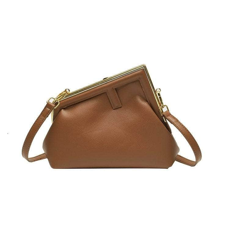 Clutch Crossbody Leather Purse with Metal Clasp Closure Brown