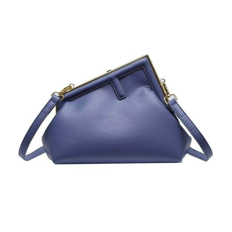 Clutch Crossbody Leather Purse with Metal Clasp Closure Navy-blue