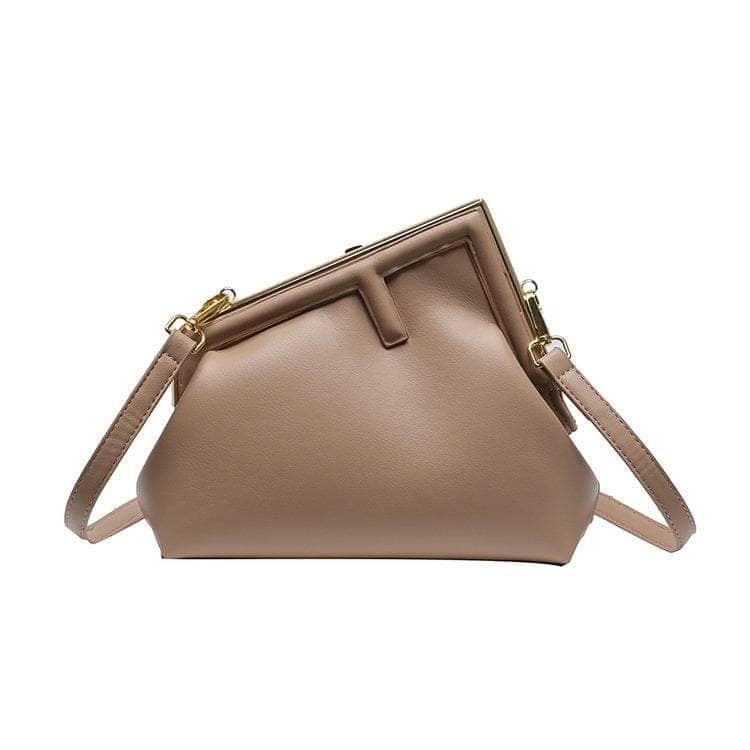 Clutch Crossbody Leather Purse with Metal Clasp Closure Tan