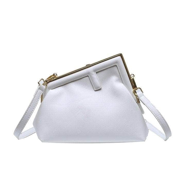 Clutch Crossbody Leather Purse with Metal Clasp Closure White