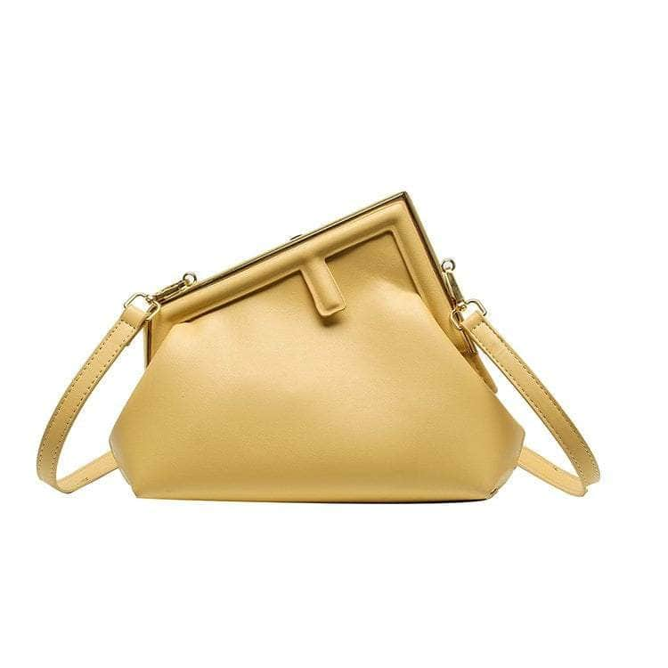 Clutch Crossbody Leather Purse with Metal Clasp Closure Yellow