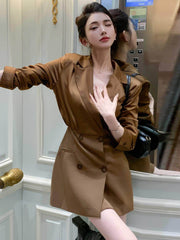 Collar Jacket Blazer Mini Dress S / SaddleBrown