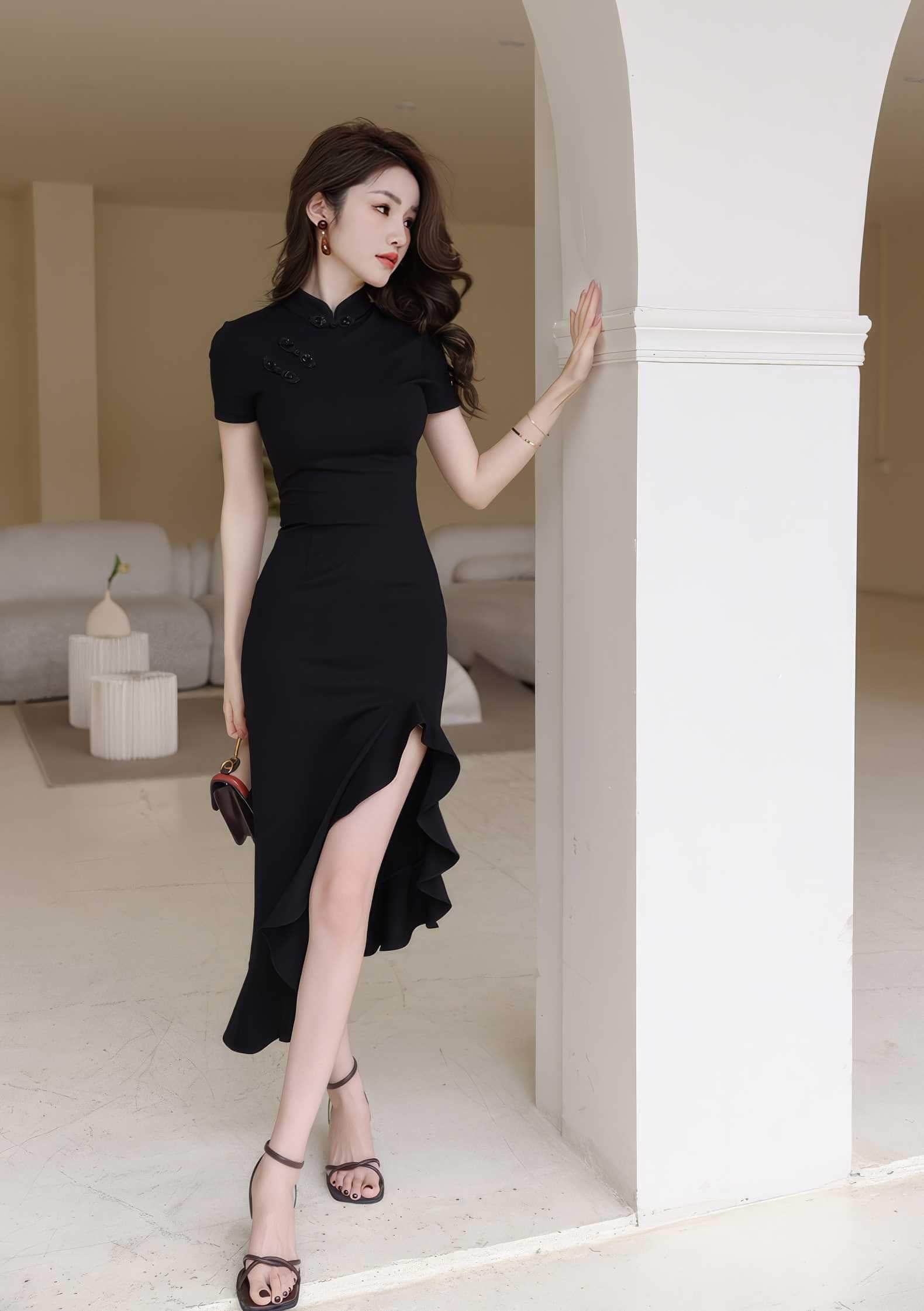 Collar Neck Ruffle Asymmetrical Mermaid Dress