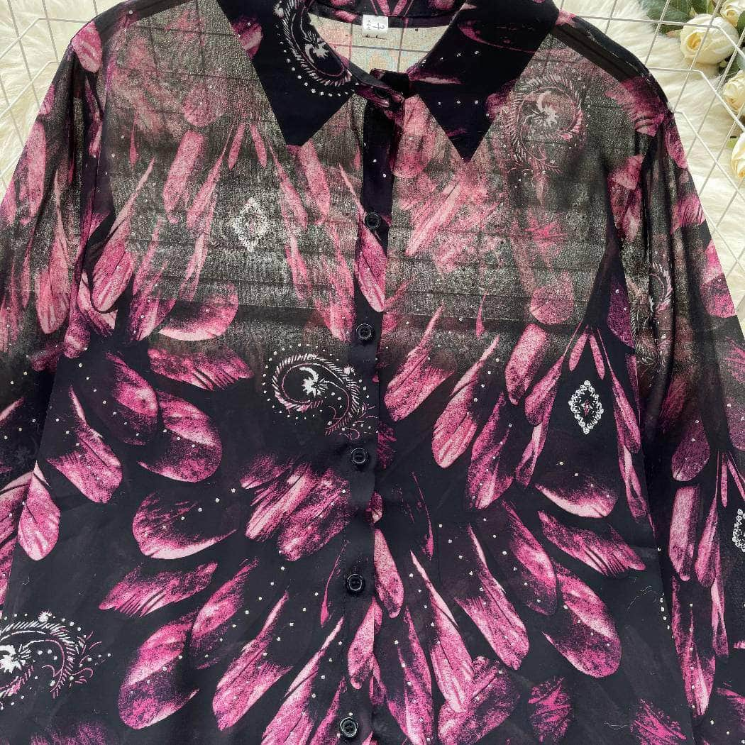 Collared Buttoned Down Lantern Sleeves Floral Shirt