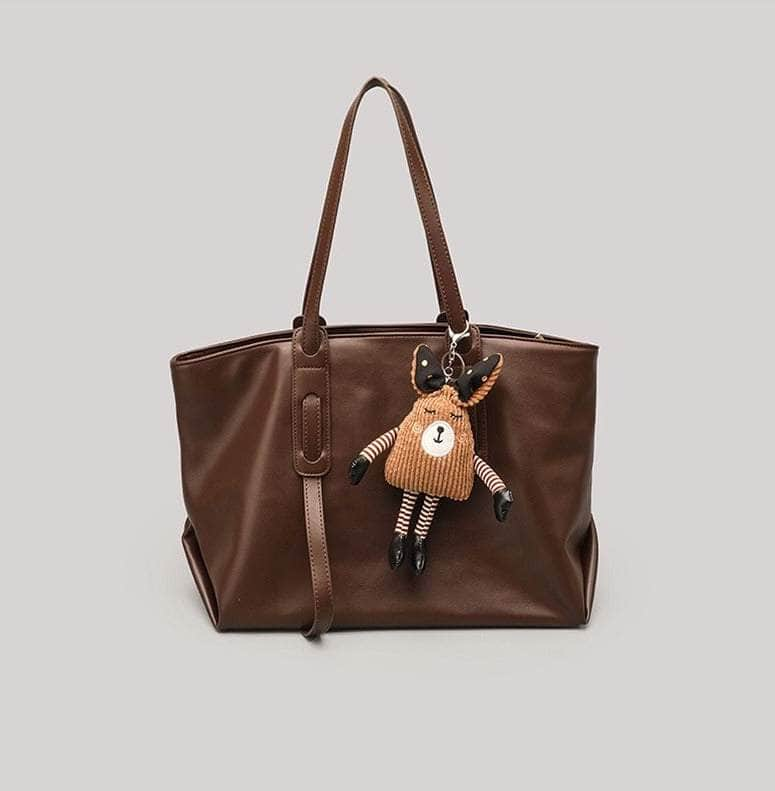 College Style Shoulder Bucket Bag Brown