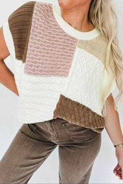 Color Block Cable-Knit Sweater Vest White / S