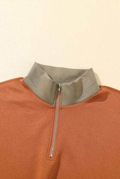 Color Block Exposed Seam Half Zip Sweatshirt