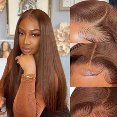 Colored Lace Front Wig - Wear And Go, #4 Chocolate Brown, 4x4 Glueless Transparent Straight Lace Closure, Human Hair Wig