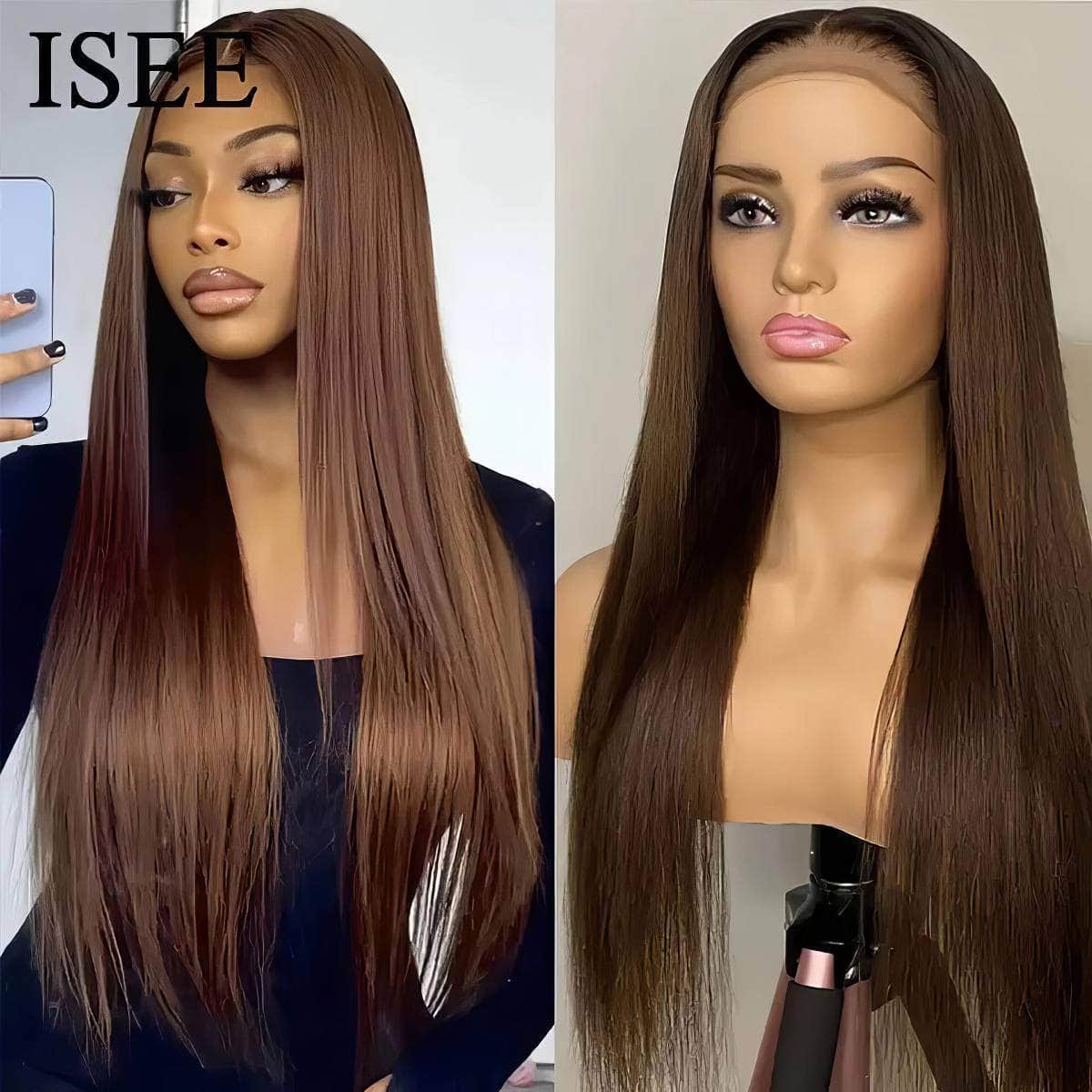 Colored Lace Front Wig - Wear And Go, #4 Chocolate Brown, 4x4 Glueless Transparent Straight Lace Closure, Human Hair Wig 4X4 Glueless Wig / 18inches / 180%