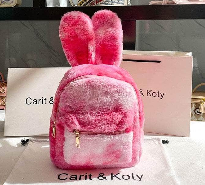 Colorful Bunny Plush Backpack Pink