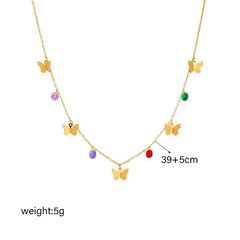 Colorful Stone Butterfly Pendant Necklace for Women – New Trend Choker Clavicle Chain Jewelry N2254