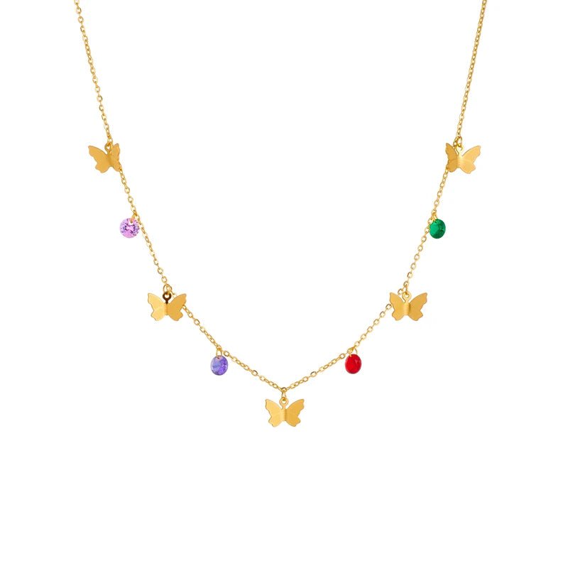 Colorful Stone Butterfly Pendant Necklace for Women – New Trend Choker Clavicle Chain Jewelry N2254