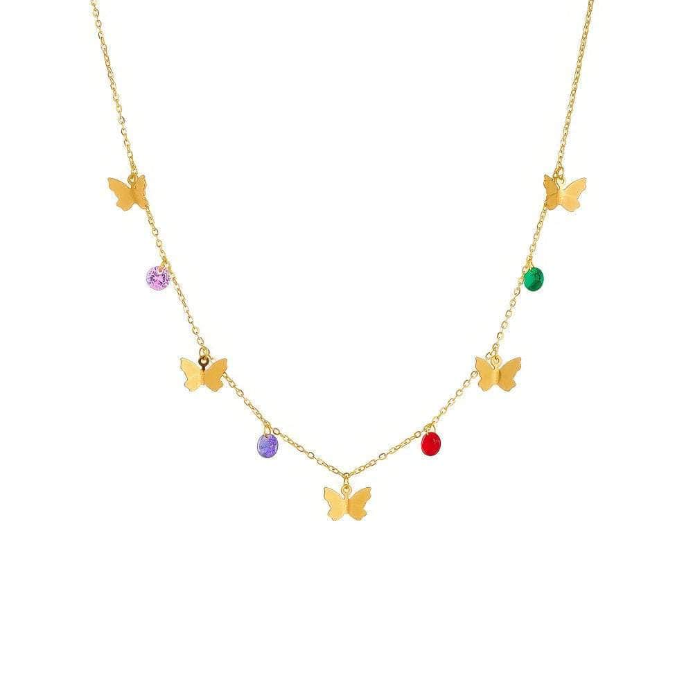 Colorful Stone Butterfly Pendant Necklace for Women – New Trend Choker Clavicle Chain Jewelry N2254