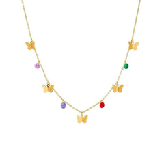 Colorful Stone Butterfly Pendant Necklace for Women – New Trend Choker Clavicle Chain Jewelry N2254