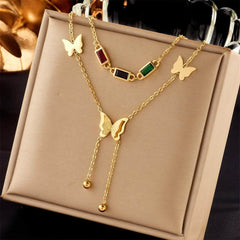 Colorful Zircon Butterfly Long Pendant Necklace N1955