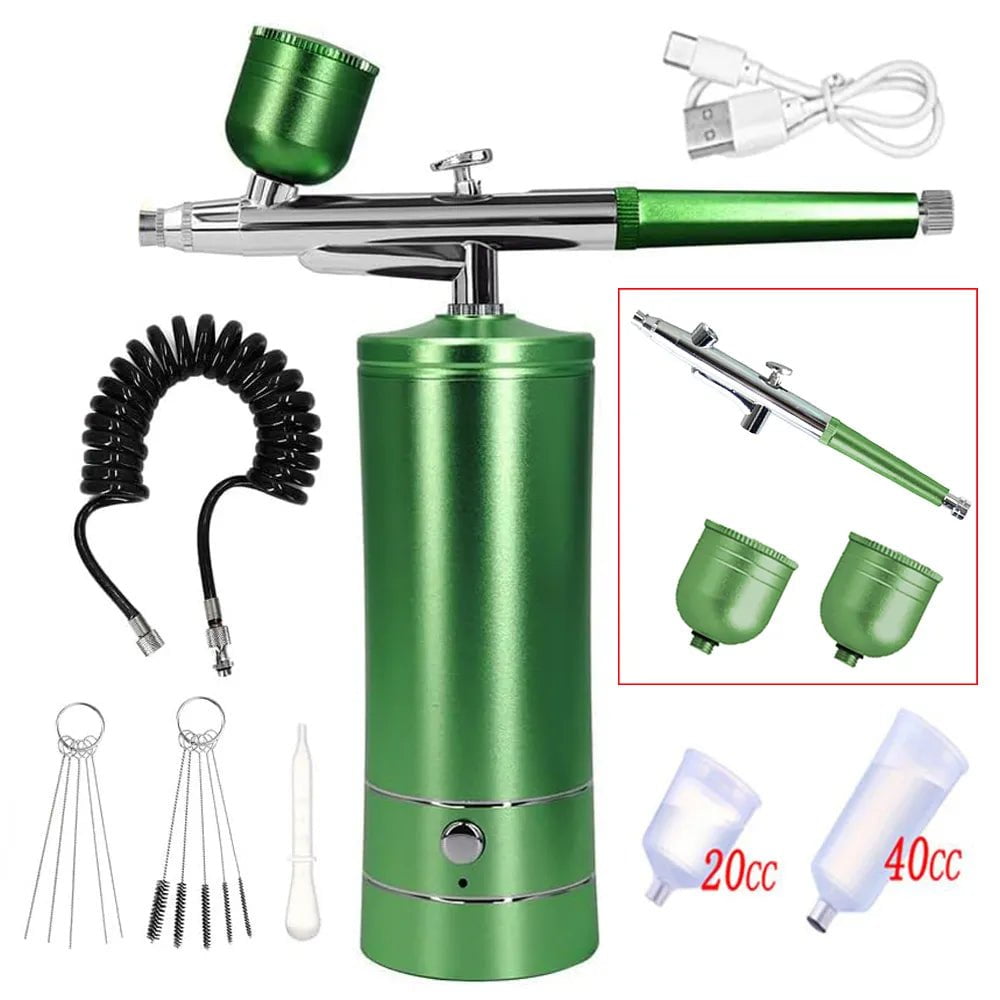 Compact Airbrush Kit: Portable for Nail Art, Cake Decoration green set 3