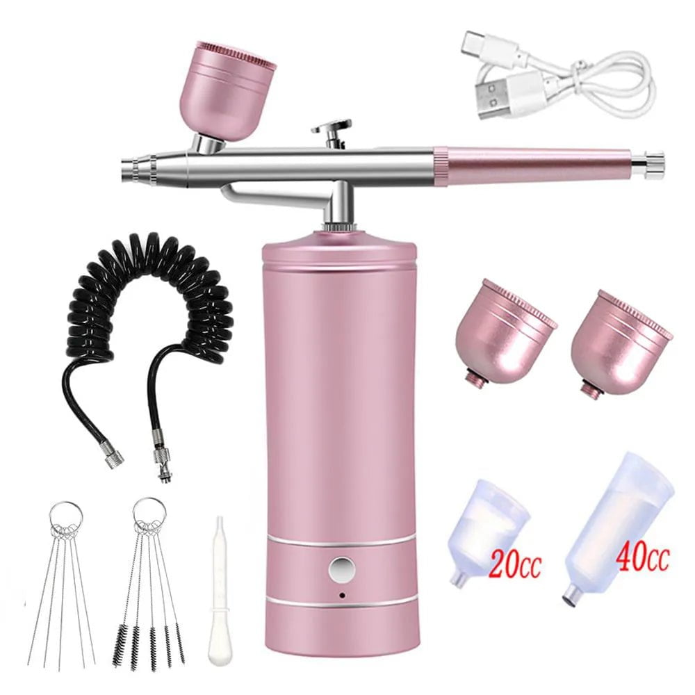 Compact Airbrush Kit: Portable for Nail Art, Cake Decoration pink set 2