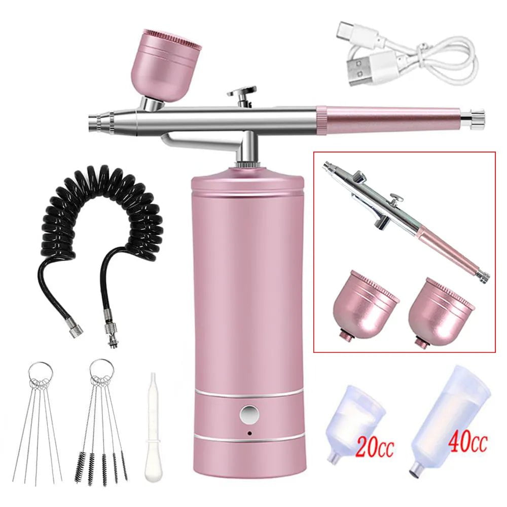 Compact Airbrush Kit: Portable for Nail Art, Cake Decoration pink set 3