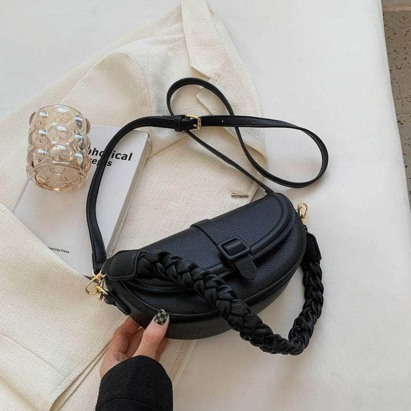 Compact Flap Underarm Saddle Bag Black